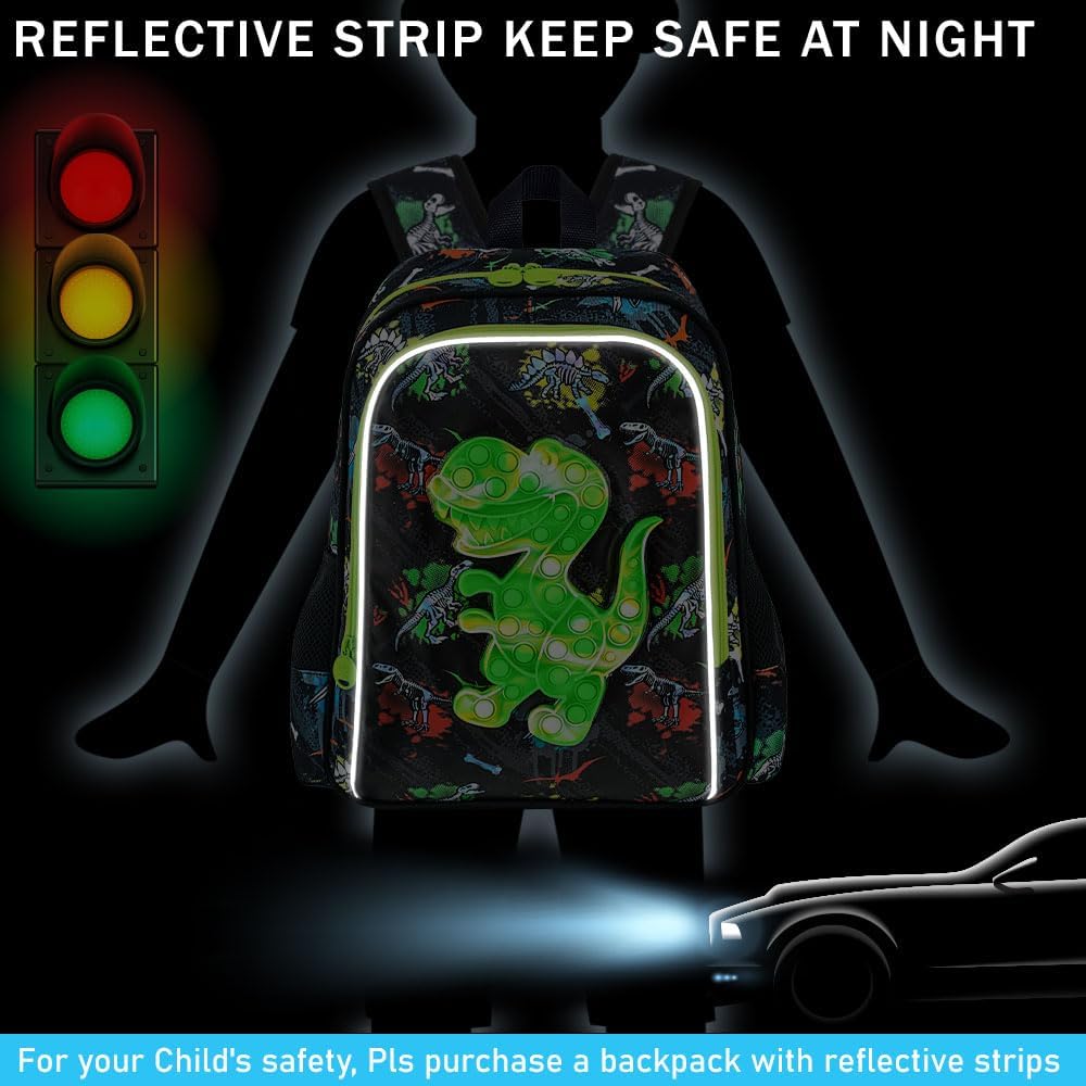 AGSDON 3PCS Dinosaur Backpack for Boys, 16" Kids Backpacks Water Resistant with Lunch Box, Bookbag for Elementary Preschool