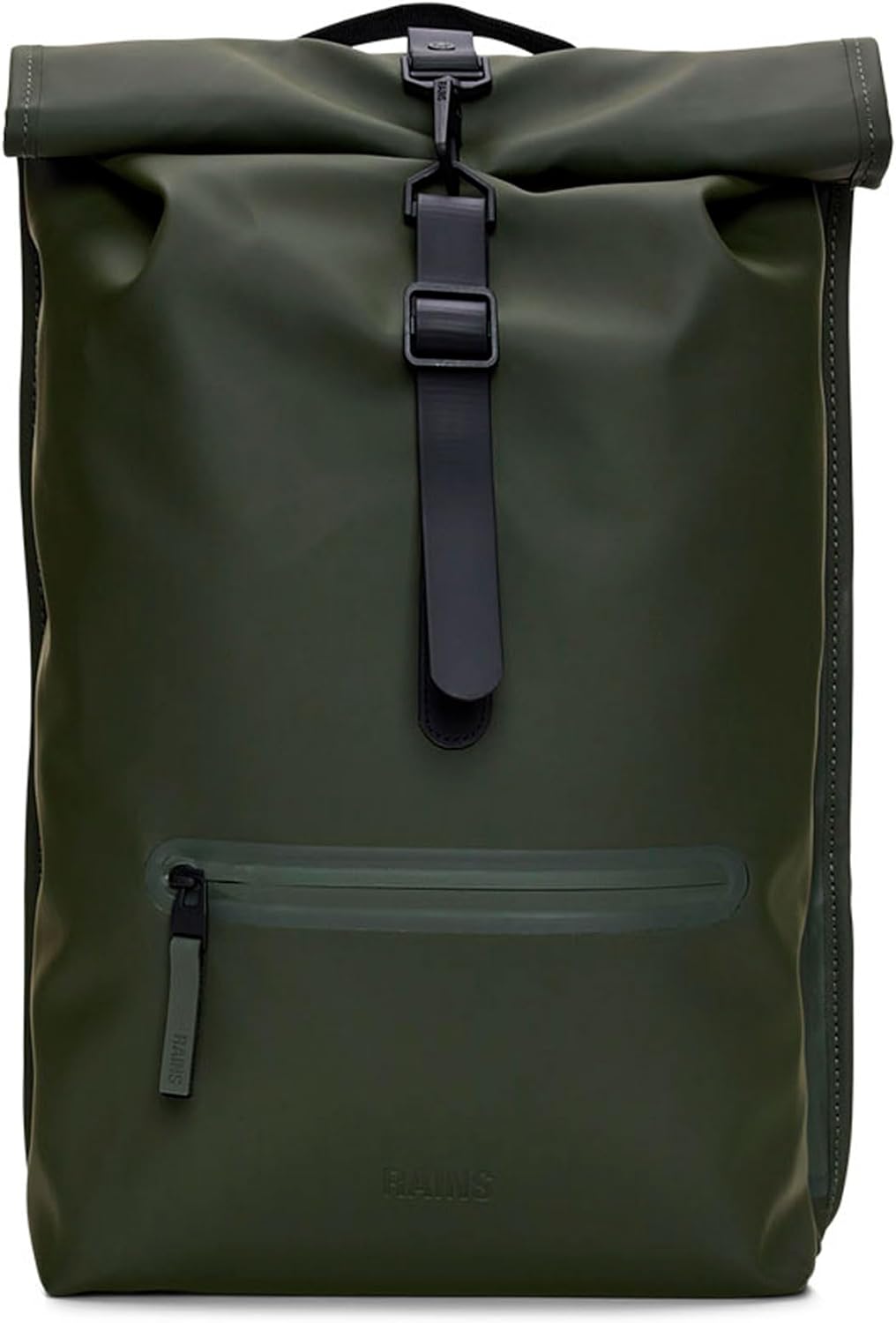 RAINS Rolltop Rucksack Green Waterproof Rolltop Backpack Water Resistant Water Repellent Commuter Travel Pack Urban Minimalist Design 2 Year Warranty