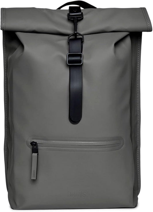 RAINS Rolltop Rucksack – Grey Waterproof Rolltop Backpack Water Resistant Water Repellent Commuter Travel Pack Urban Minimalist Design – 2 Year Warranty