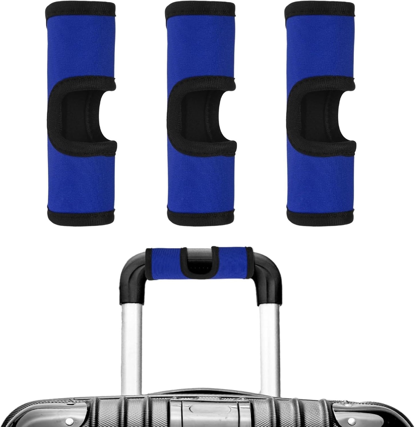 Luggage Handle Wrap [3PCS] - Neoprene Luggage Identifiers Hollow Design Use for Push-Button Suitcase & Trolley Case - [Sapphire Blue-6IN/15CM] Comfort Grip Handle Cover