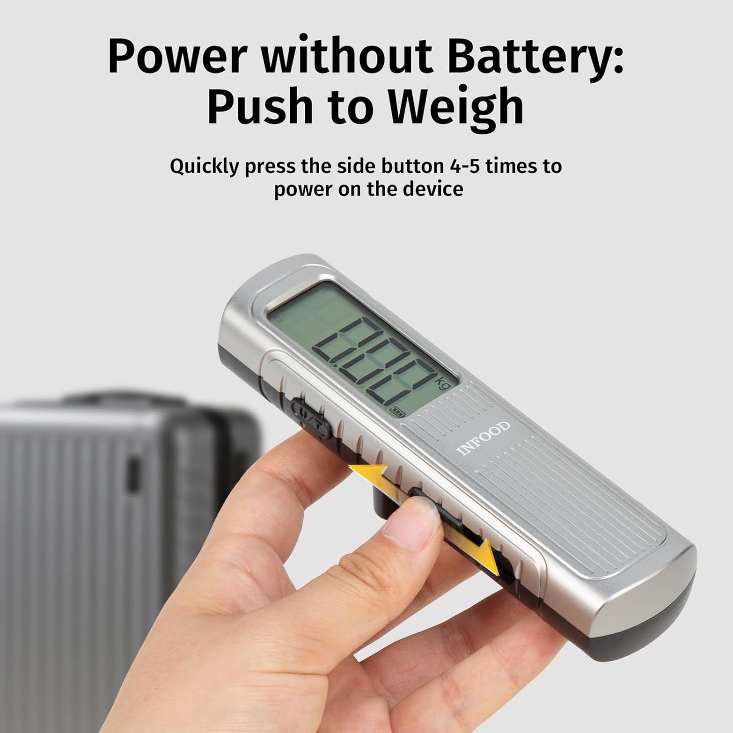 Battery-Free Digital Luggage Scale, Suitcase Scale for Travel, Portable Luggage Weight Scale with Hook & LCD Display for Luggages, Packages & Bags, 110lb/50kg Handheld Scale, Silver