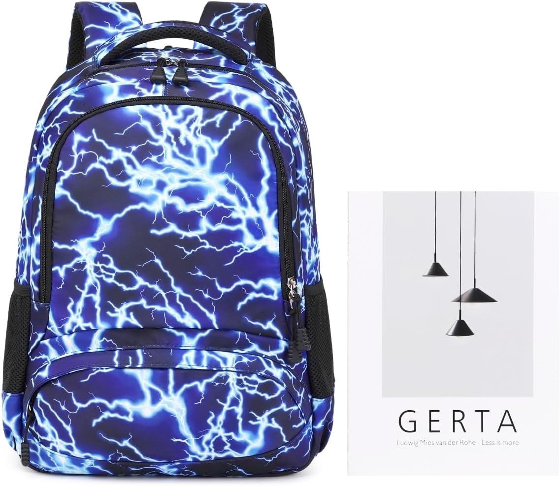 Boys Backpack for Elementary Kids Bookbag Middle School Bags Heavy Duty Soccer Laptop Durable Waterproof 18 In (5-Blue Lightning)