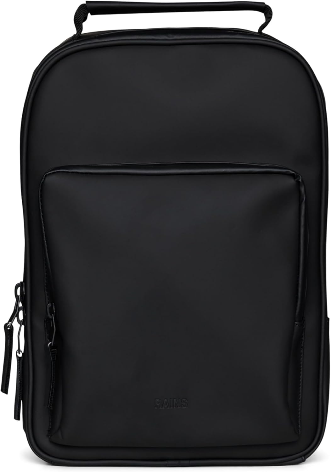RAINS Book Daypack - Black Laptop Backpack for Men and Women, Waterproof Black Minimalist Commuter Bag with 15” Laptop Room, Front Zip Pocket - 2 Year Warranty