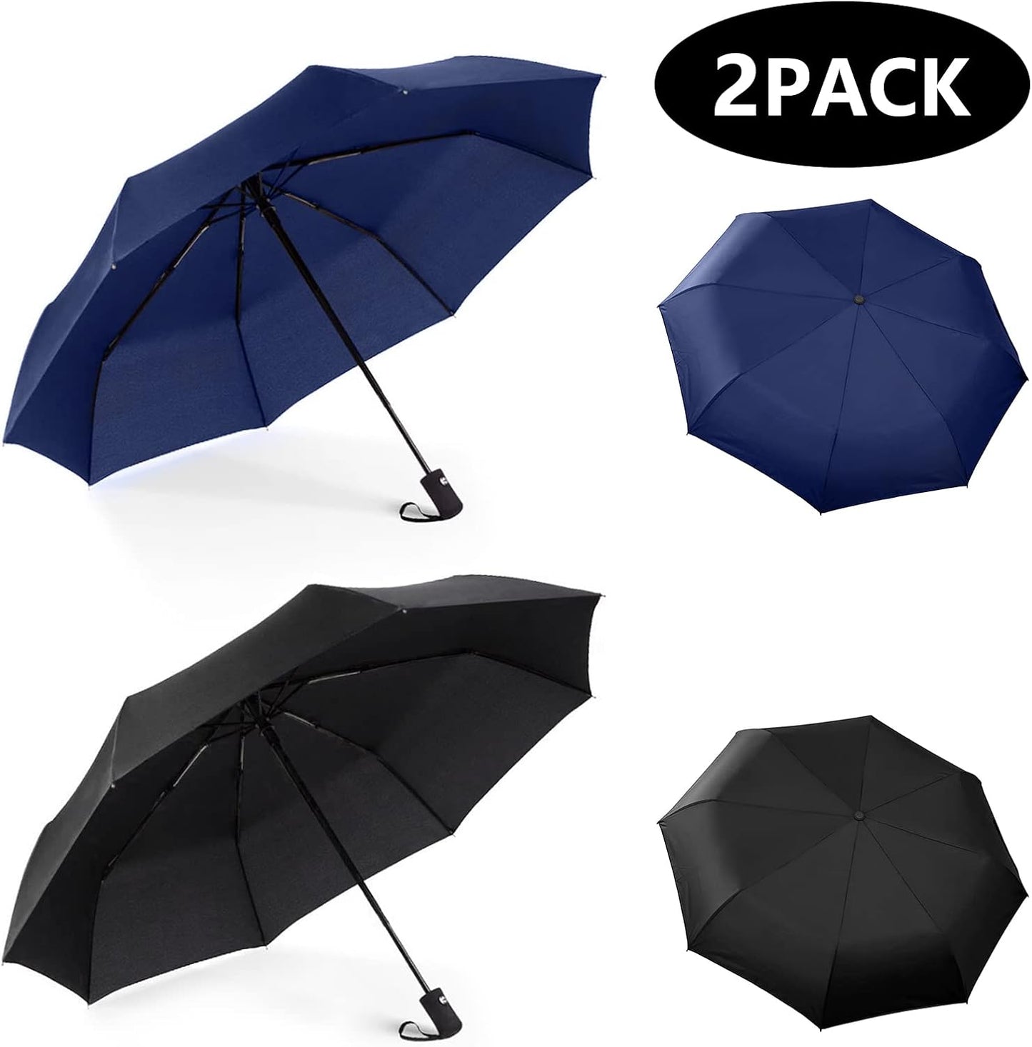 RONIARE 2 Packs Travel Umbrellas for rain Windproof Compact Umbrella Folding Small Strong and Portable Automatic Open and Close - Men and Women