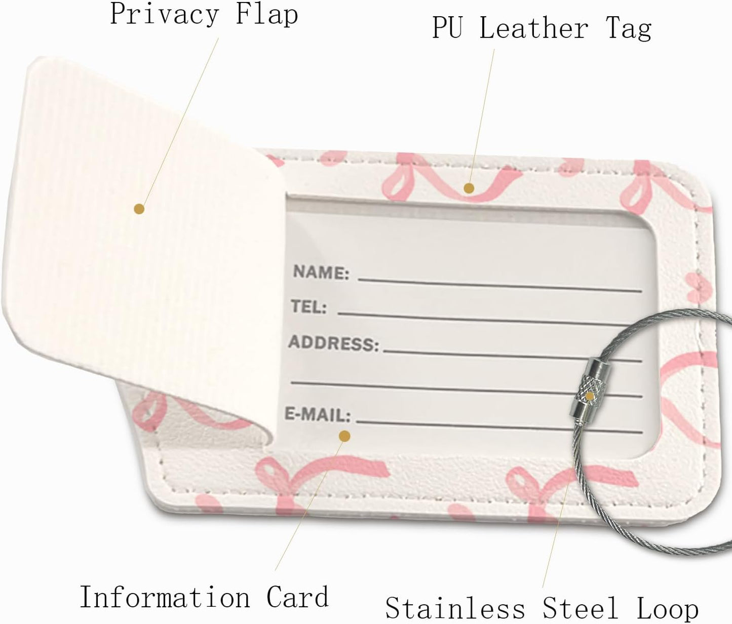 Coquette Luggage Tags for Suitcases,Pink Bow Cute Luggage Tags for Women, Preppy Gifts, Cute Trendy 2 Pack Luggage Tag for Travel,Teen Girls Gifts Suitcase Tags