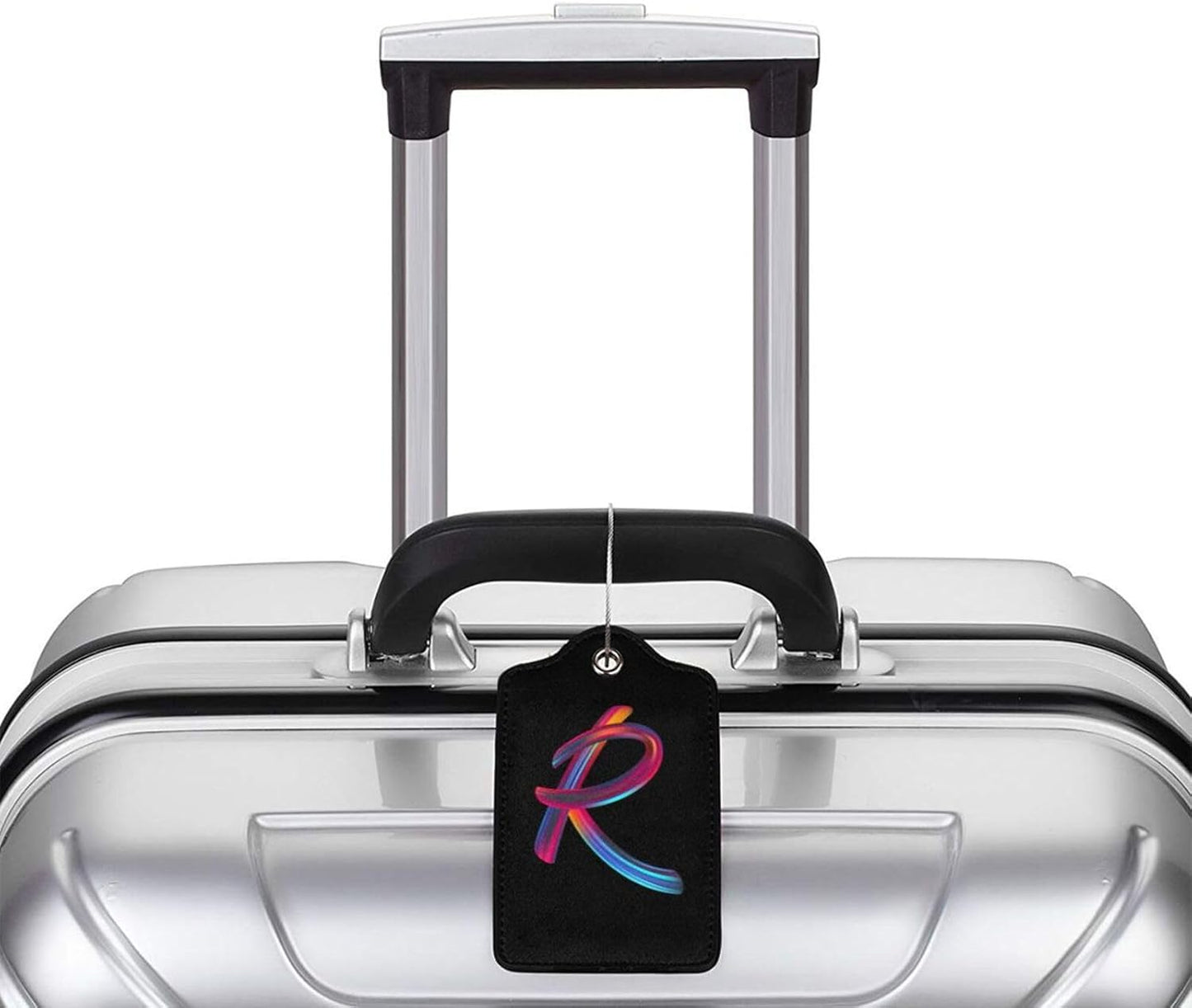 2 Pack Initial Luggage Tags for Suitcase, Colorful Letter Design Cruise Name Bag Tags, Novelty Baggage Identifiers with Full Privacy Cover, Leather ID Label for Women Men Kids Travel, Rainbow Letter R