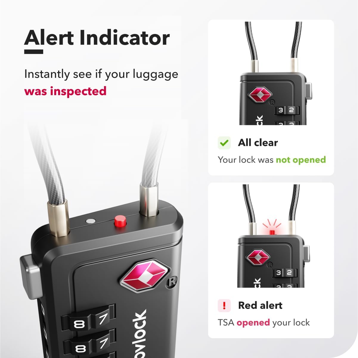 TSA Approved Luggage Locks | Inspection Indicator, 4-Digit Combination, Durable Zinc Alloy | for Suitcases, Backpacks, Travel Bags | Black, 4-Pack