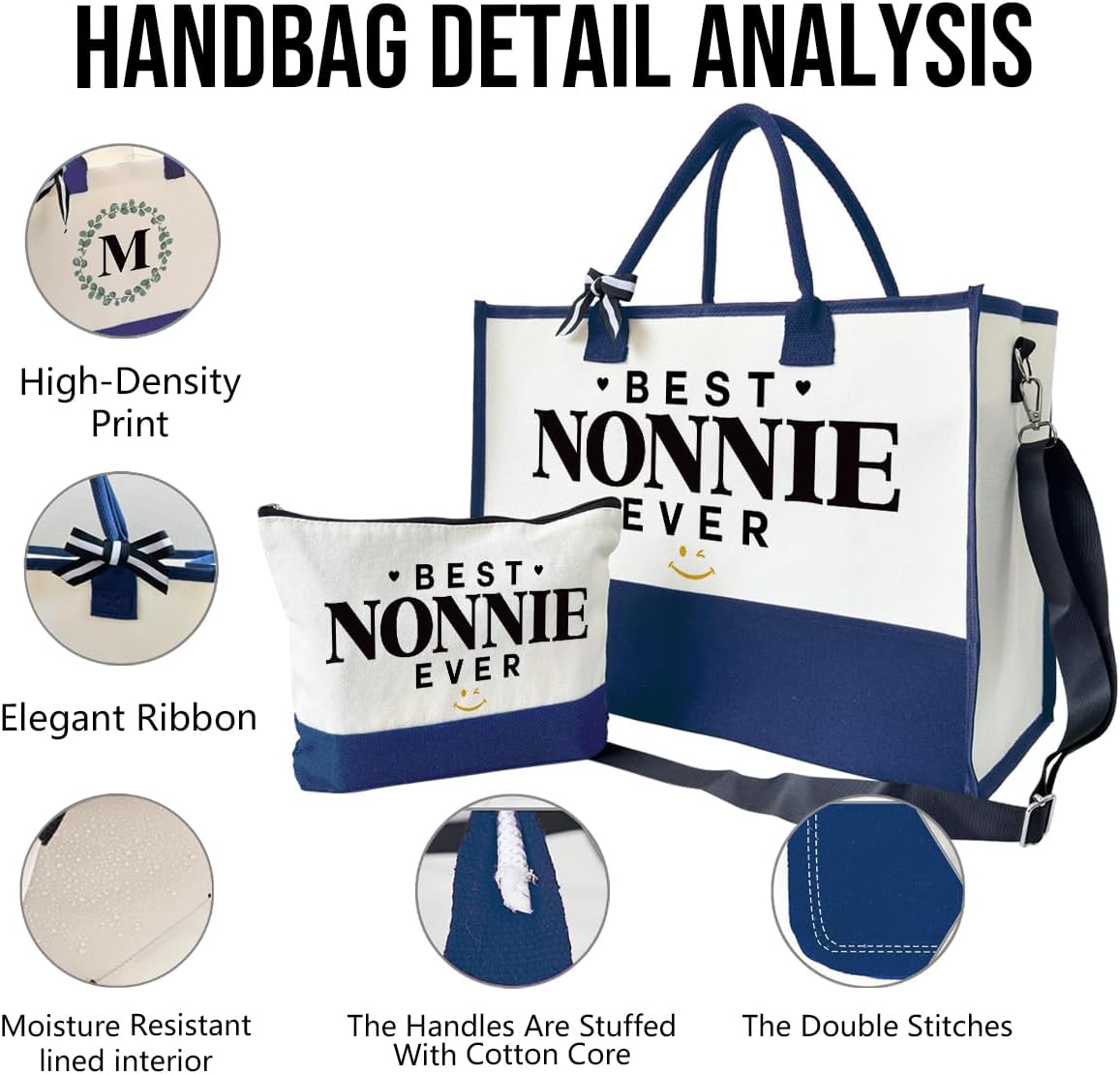 Best Nonnie Ever Tote Bag Gifts, Canvas Tote Bag for Women, Nonnie Gifts, Beach Bag and Makeup bag, Travel Bag Gifts for Nonnie, Canvas Tote Bag With Zipper, Mothers Day Christmas Gifts A11