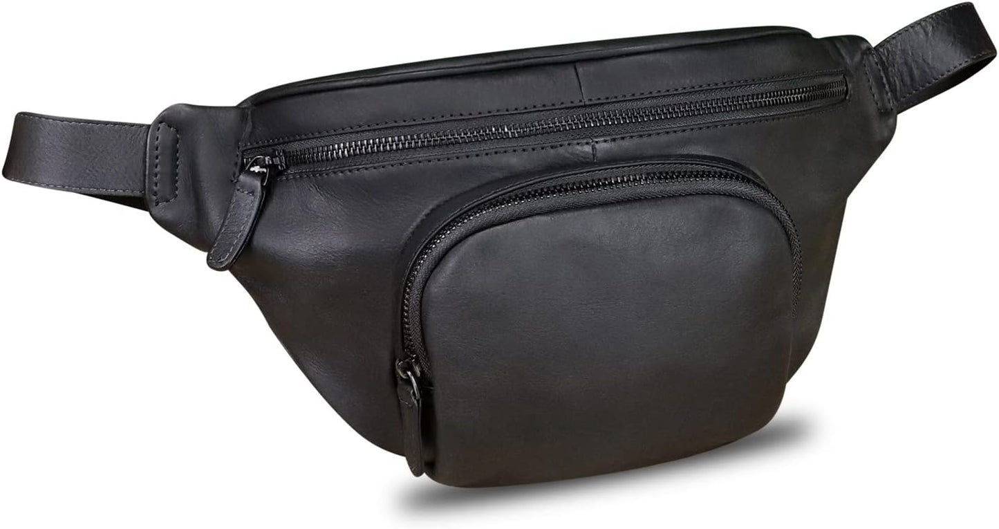 Genuine Leather Fanny Pack for Women and Men Vintage Real Leather Sling Bag Crossbody Bag Fashion Waist Bag Chest Purse (Darkgrey)