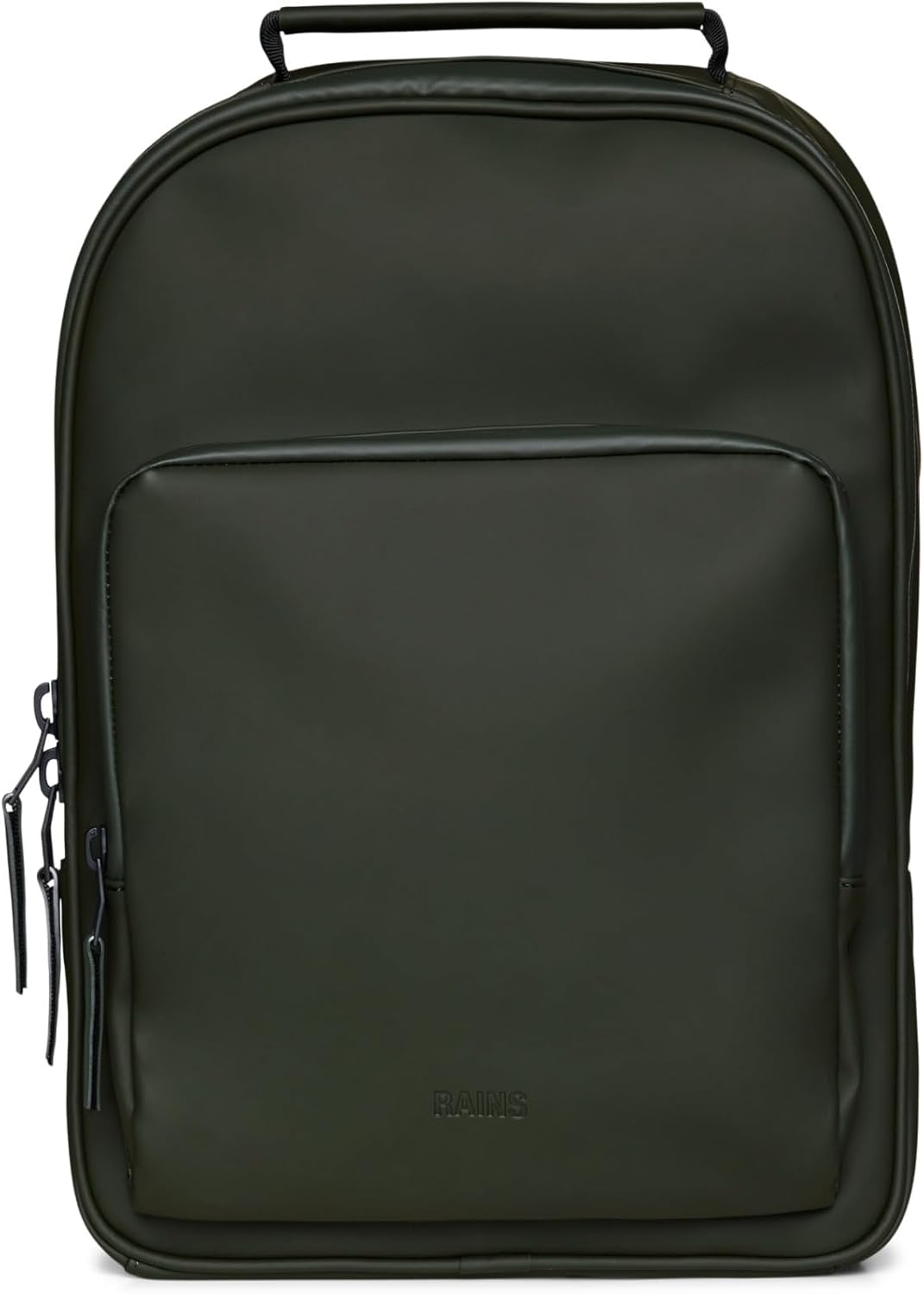 RAINS Book Daypack - Green Laptop Backpack for Men and Women, Waterproof Black Minimalist Commuter Bag with 15” Laptop Room, Front Zip Pocket - 2 Year Warranty