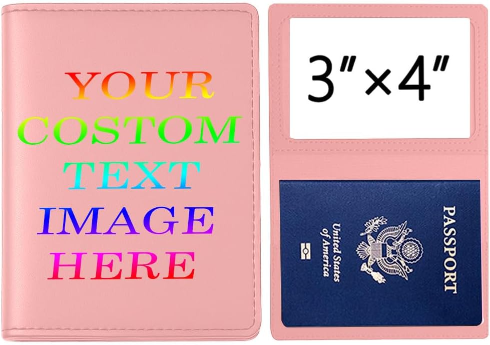 Personalized Passport Holder – Custom Name or Logo, PU Leather Travel Wallet for Men & Women, Fits Passport, Compact Travel Accessory Gift (Pink)
