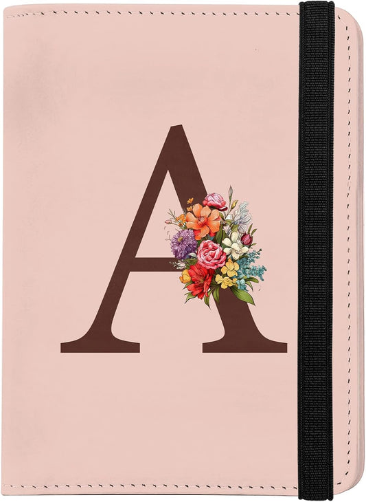 Cute Passport Holder and Holder Combo Passport Cover with Compatible Wallet Credit Card Protector RFID Blocking Women Men (Pink Initial Monogram-A)