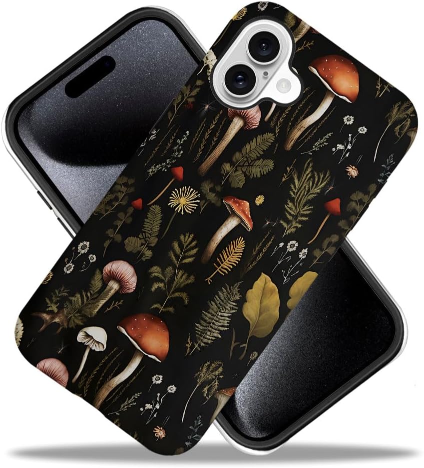 SEized Case Compatible with for iPhone 16,Vintage Mushroom Snail Daisy Leaf Phone Case for Girl Women Boy Men,Durable Protection Phone Case for iPhone 16