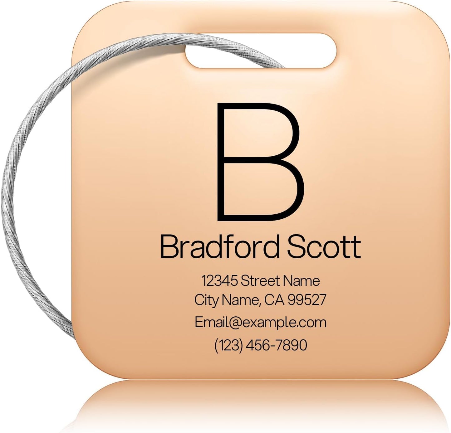 Initial Personalized Luggage Tags for Suitcases - Laser Engraved Stainless Steel Custom Name ID Tag for Backpack and Bag Kids, Women - Metal Baggage Tags Travel Essentials Accessories(Square-Rosegold)