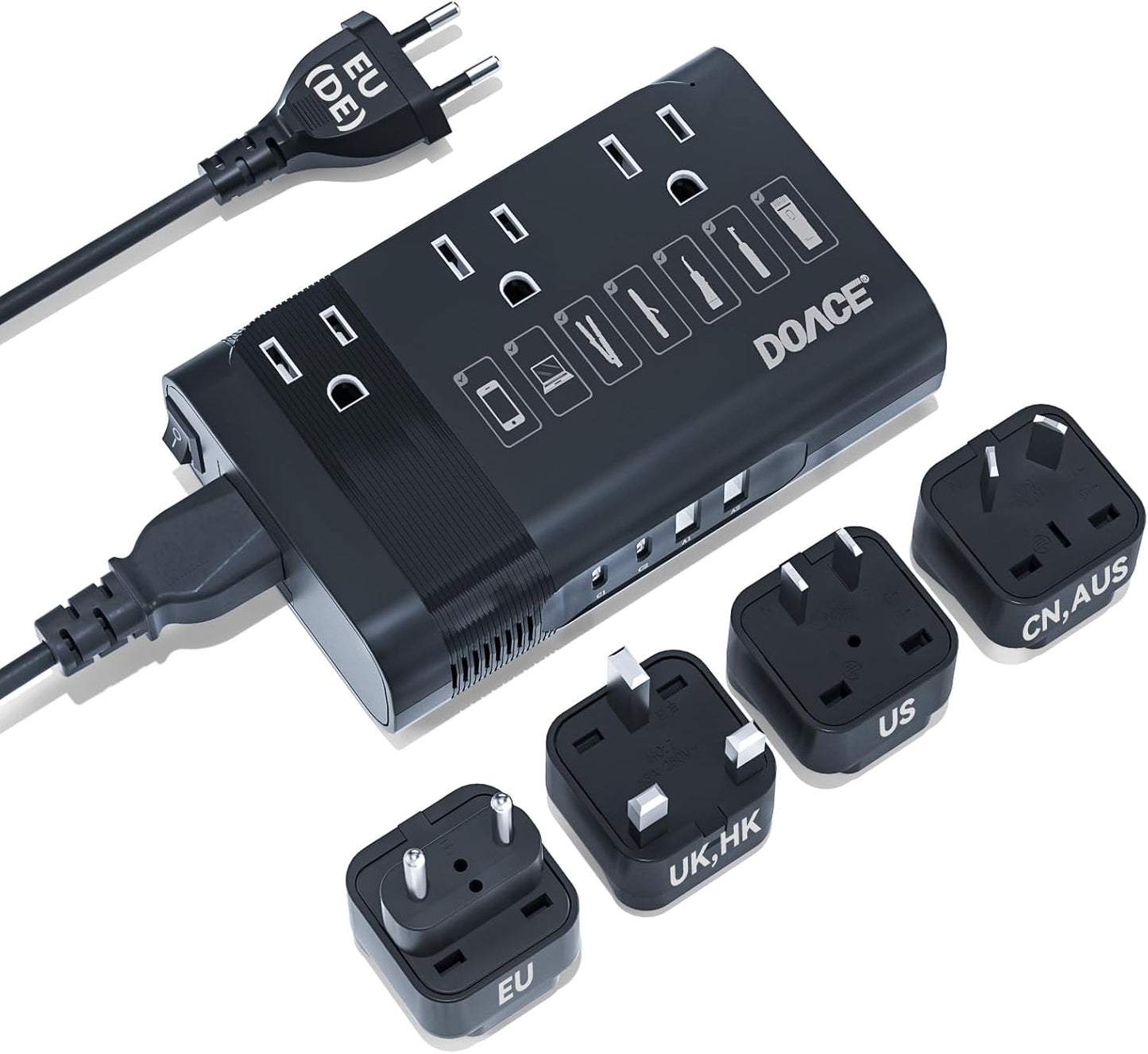 Upgraded 220V to 110V Converter for European Travel- 350W Voltage Converter US to Europe for Using Most U.S. Travel Devices Abroad- Hair Straightener Curler Shaver Toothbrush Laptop Camera Phone