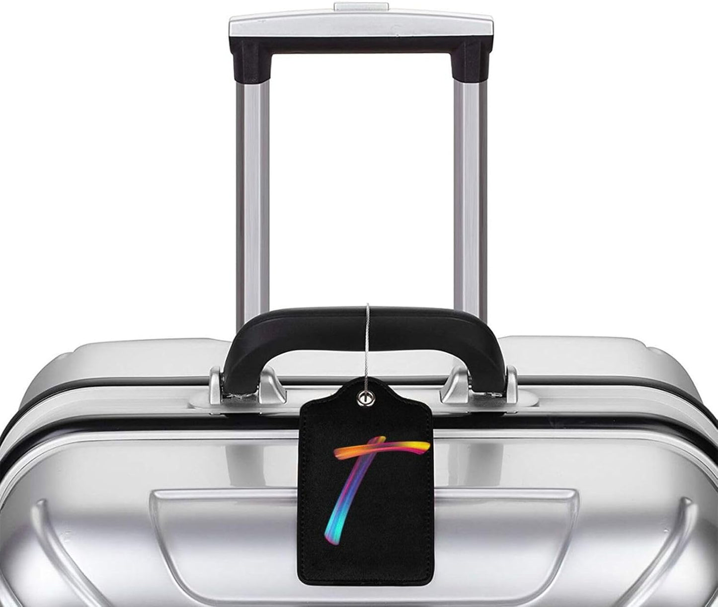 2 Pack Initial Luggage Tags for Suitcase, Colorful Letter Design Cruise Name Bag Tags, Novelty Baggage Identifiers with Full Privacy Cover, Leather ID Label for Women Men Kids Travel, Rainbow Letter T