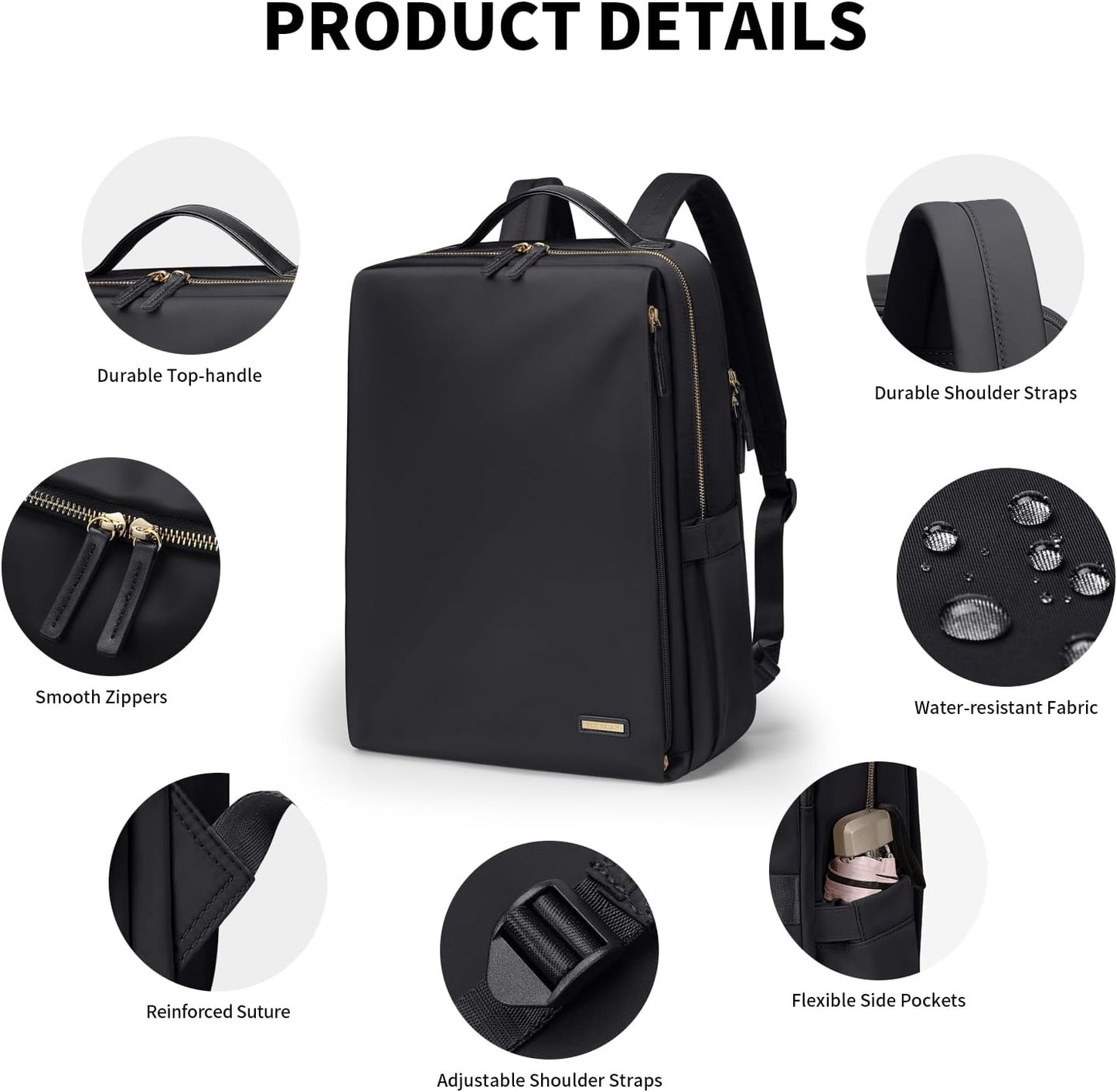 Stylish Laptop Backpack for Women Airline Approved Perfect for Work College and Travel Multi-Functional Casual Daypack Fits 15.6 Inch Notebook (Black)