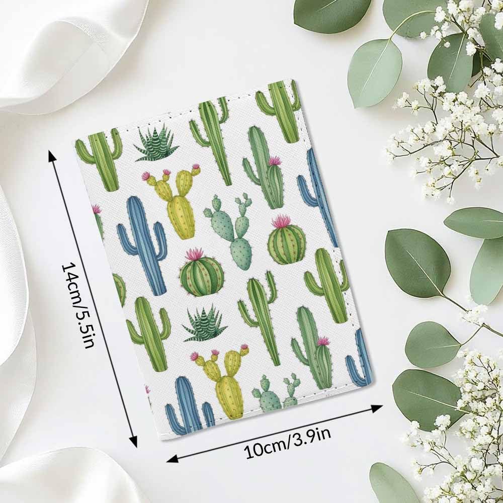 Watercolor Cactus Passport Holder for Travel Cacti Desert Succulent Flower PU Leather Passport Cover Wallet Cute Passport Card Holder for Women and Men