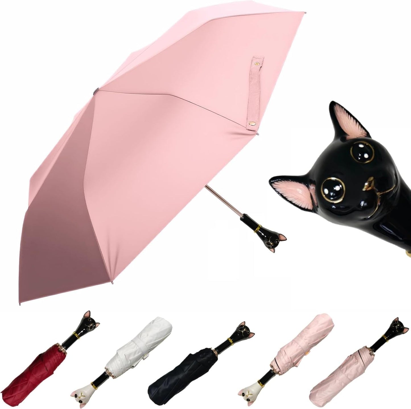 Handpainted Artisan Foldable Umbrella – Animal Lovers – Traditional Enamel Figurine – Fashion Umbrella – Unique Gift Idea – Compact & Windproof – Advanced UV Protection