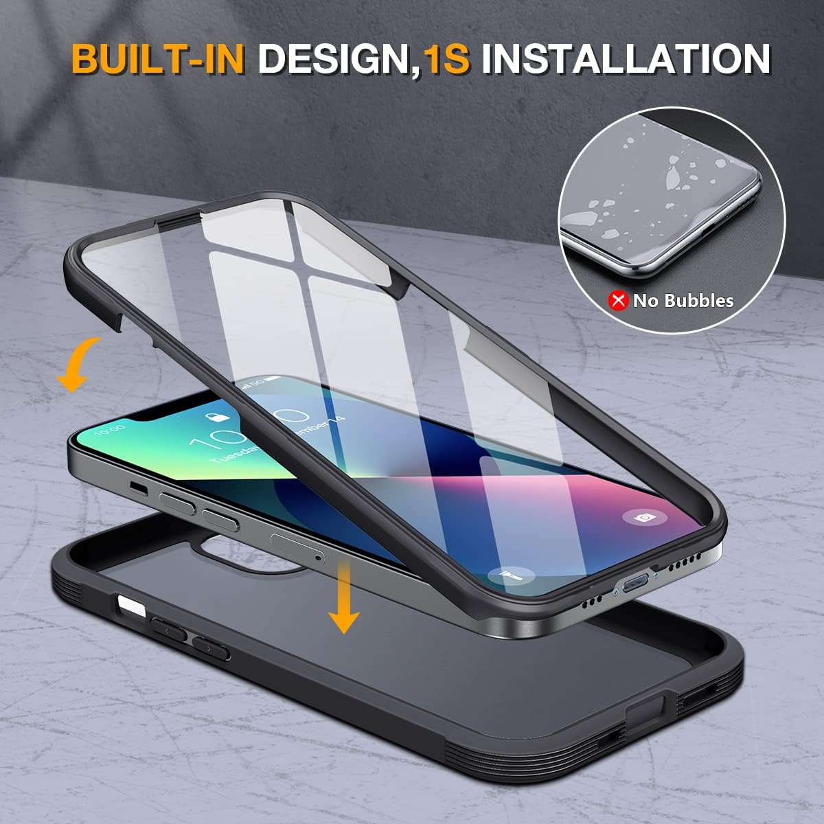 Miracase Compatible with iPhone 13 Mini case 5.4 inch, 2023 Upgrade Full-Body Glass Clear Case Bumper Case with Built-in 9H Tempered Glass Screen Protector for iPhone 13 Mini,Matte Black