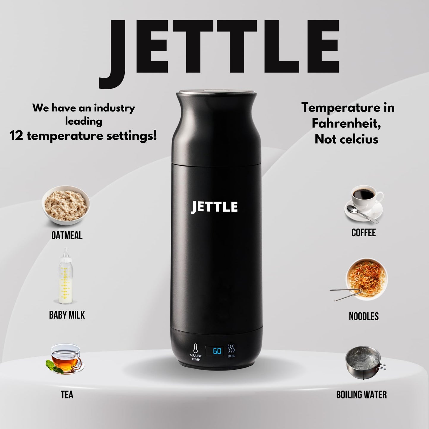 Jettle Portable Electric Kettle, 450ml Travel Water Boiler with LED, Black