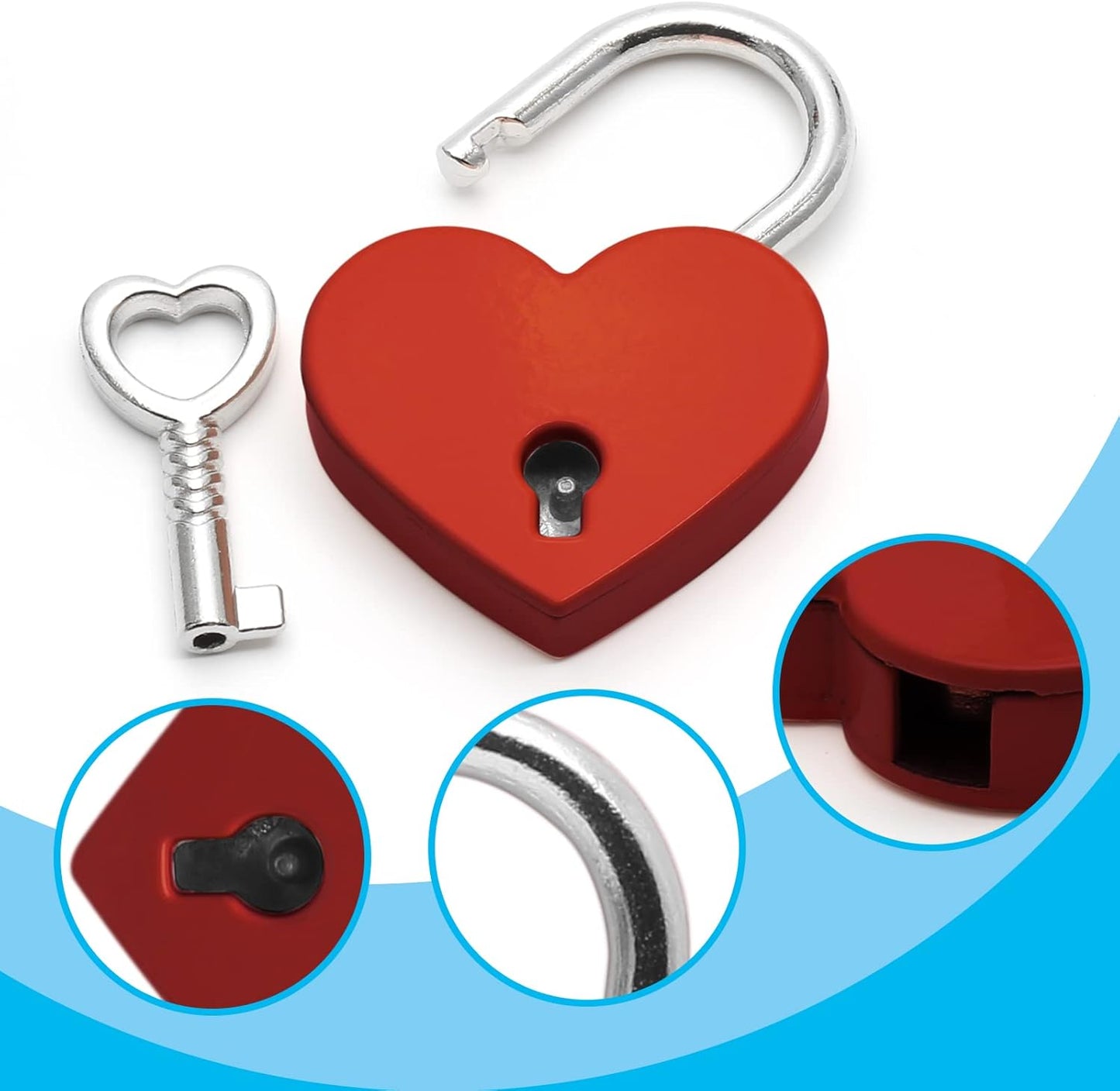 4 Pcs Red Padlocks Key Lock with Key, Mini Love Heart Head Luggage Locks, Modern Fashion Style