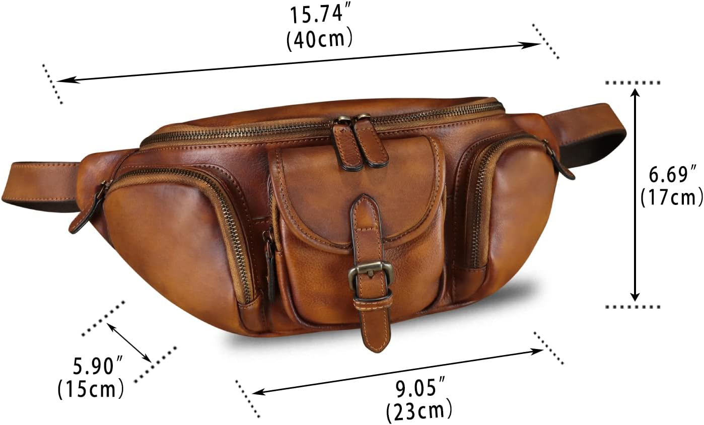 Genuine Leather Fanny Pack for Men and Women Real Leather Sling Bag Crossbody Bag Fashion Waist Bag Chest Purse (Brown)