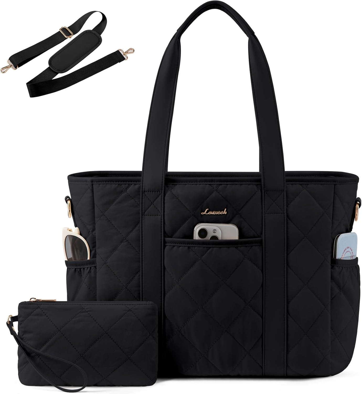 LOVEVOOK Tote Bag for Women, Puffer Work Tote Bag with Zipper, Quilted Nurse Teacher Shoulder for Daily,Travel,Gifts for Her