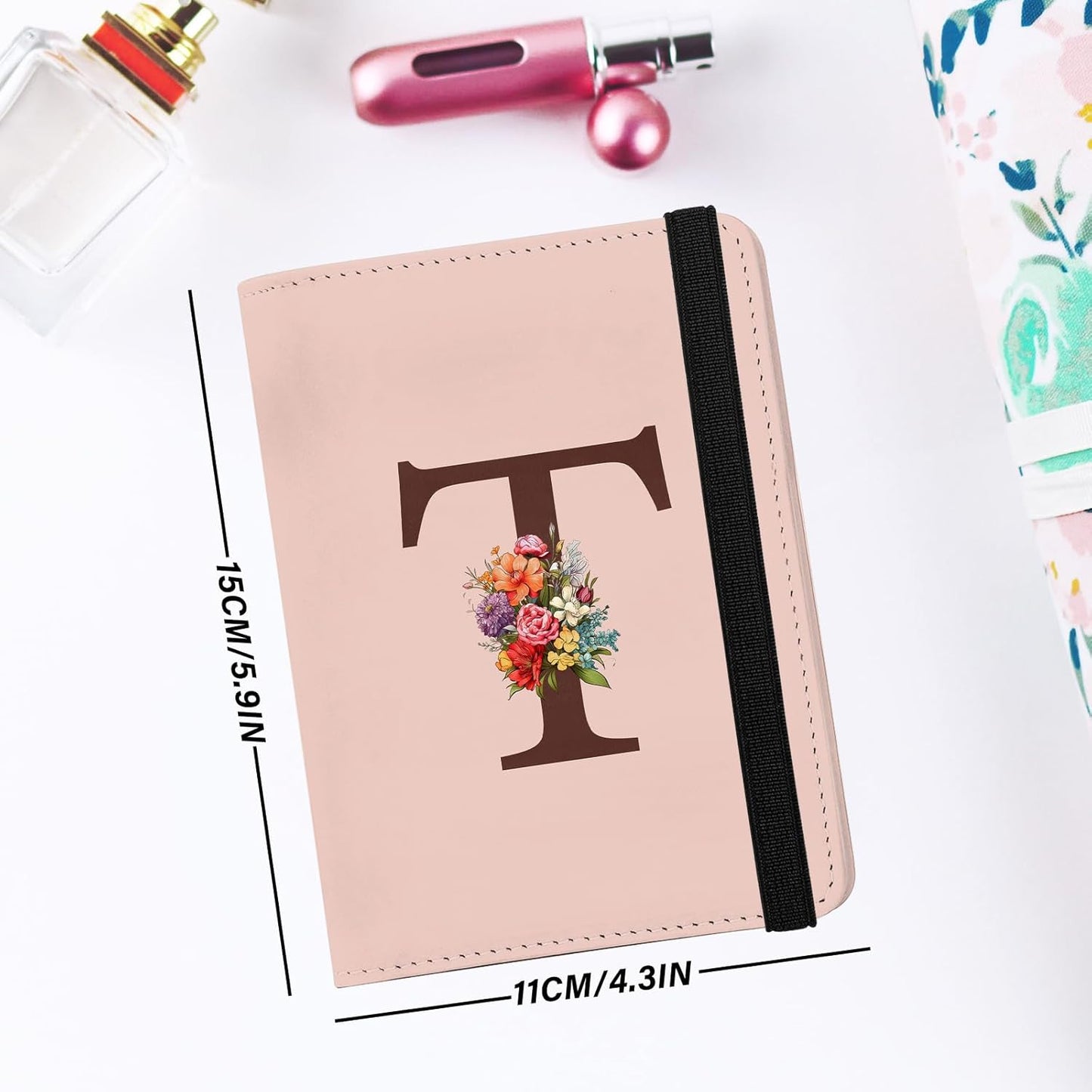 Cute Passport Holder and Holder Combo Passport Cover with Compatible Wallet Credit Card Protector RFID Blocking Women Men (Pink Initial Monogram-T)