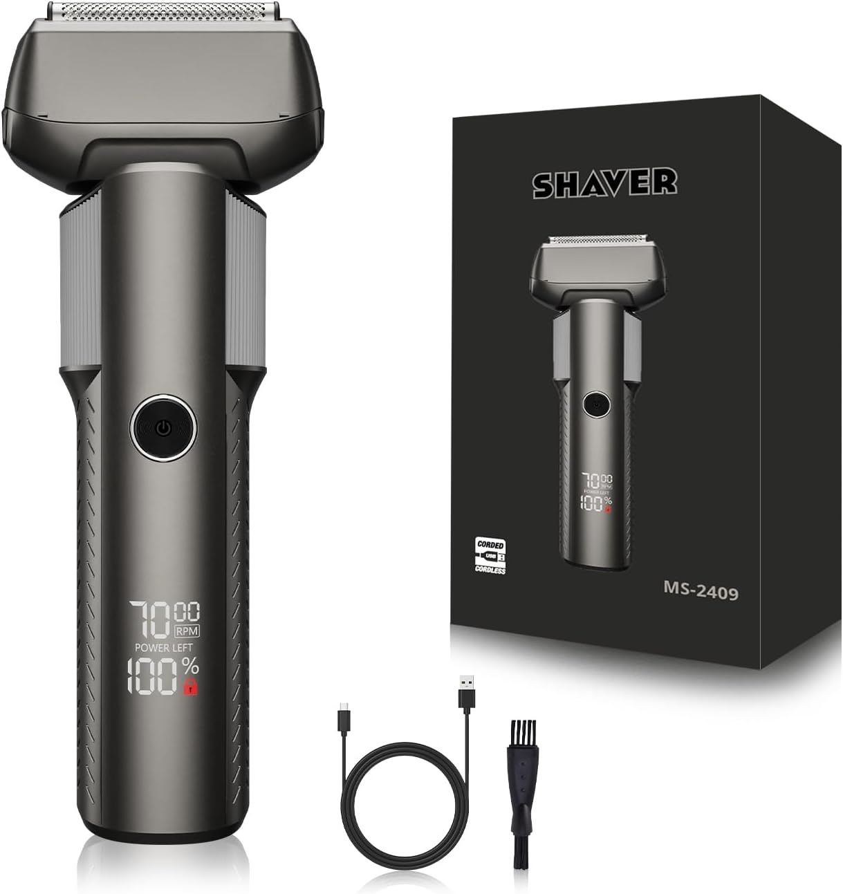 Foil Shavers for Men, Professional Travel Shavers, Electric Razors for Shaving Face, Waterproof Cordless Razor with Led Display, Rechargeable