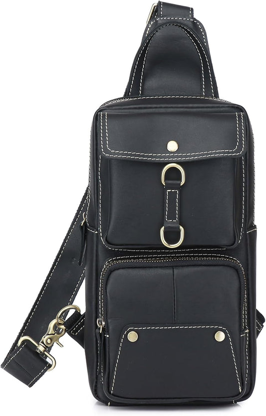 Genuine Leather Sling Bag for Men Women Backpack Chest Shoulder Satchel Crossbody Bags Casual Outdoor Daypack
