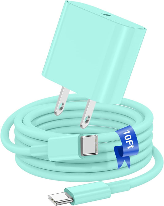 iPhone 17 16 15 Fast Charger Block and 10ft Type C to C Cable Cord Long, 20W USB C Charging Plug for Apple iPhone 17 Pro Max/17 Air/16 Pro Max/16/15 Pro/15 Plus/iPad Mini,Wall Power Adapter Cube Brick