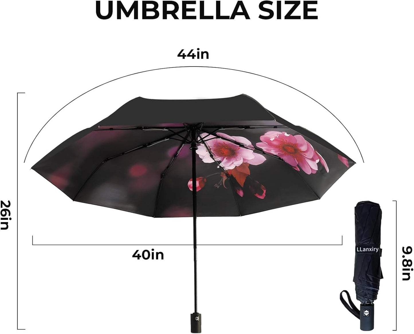 LLanxiry Compact Travel Umbrella, Mini Windproof Umbrellas for Rain & Sun, Small Lightweight Outdoor UV Umbrella, Portable Folding Umbrellas for Travel