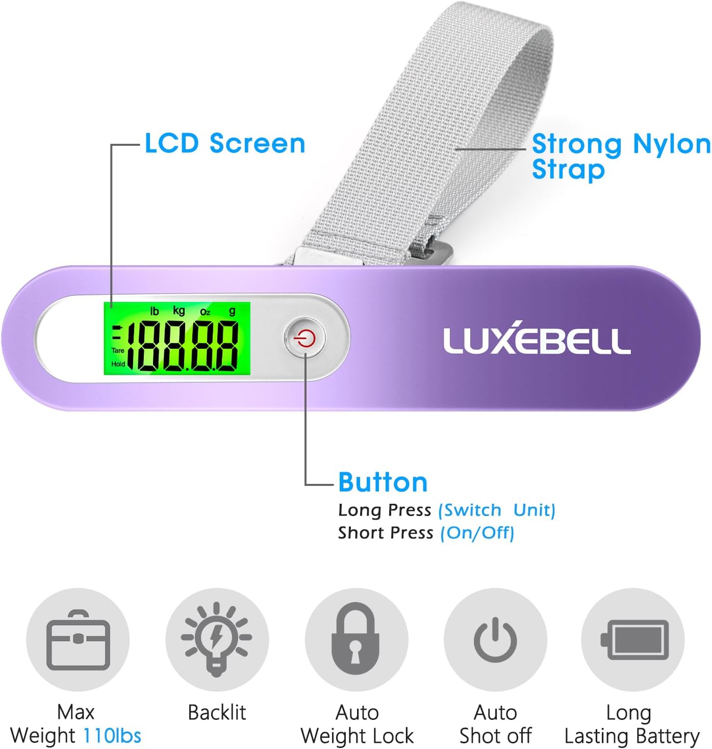 Digital Luggage Scale Vacation Travel Essentials Accessories Gifts for Traveler Portable Suitcase Handheld Weight Scale 110 lbs Hanging Baggage Travel Must Haves