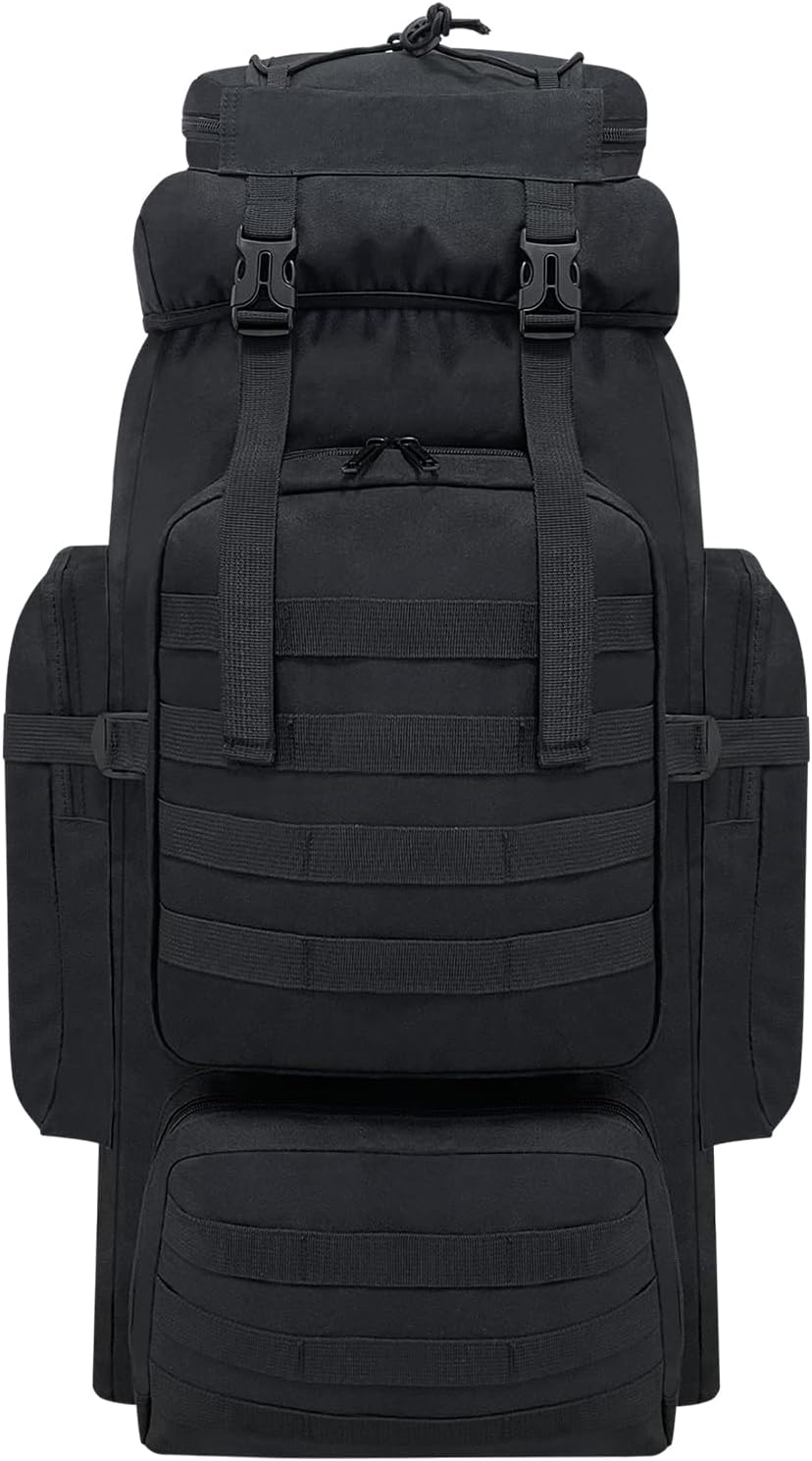 80L Hiking Backpack Men Camping Backpack, Waterproof MOLLE Military Tactical Rucksack, Large Capacity Assault Pack for Outdoor Survival, Trekking, Travel (Black)