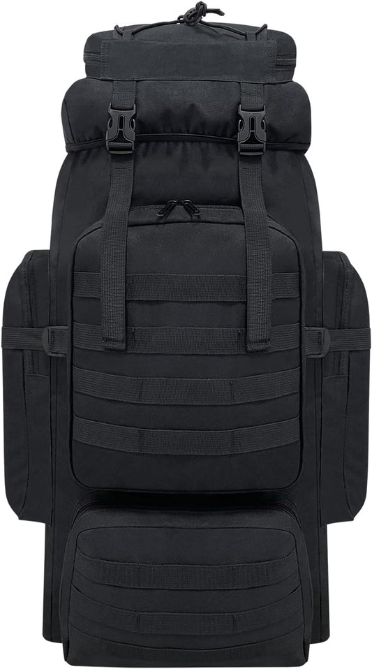 80L Hiking Backpack Men Camping Backpack, Waterproof MOLLE Military Tactical Rucksack, Large Capacity Assault Pack for Outdoor Survival, Trekking, Travel (Black)