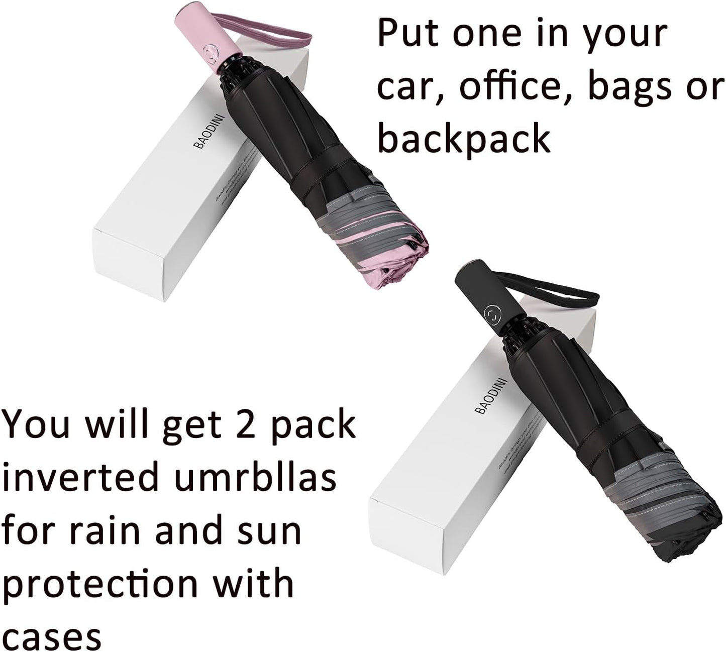 BAODINI Inverted UV Umbrella for Rain and Sun Medium Size UPF 50+ Rverse Compact Umbrella Auto Open Close