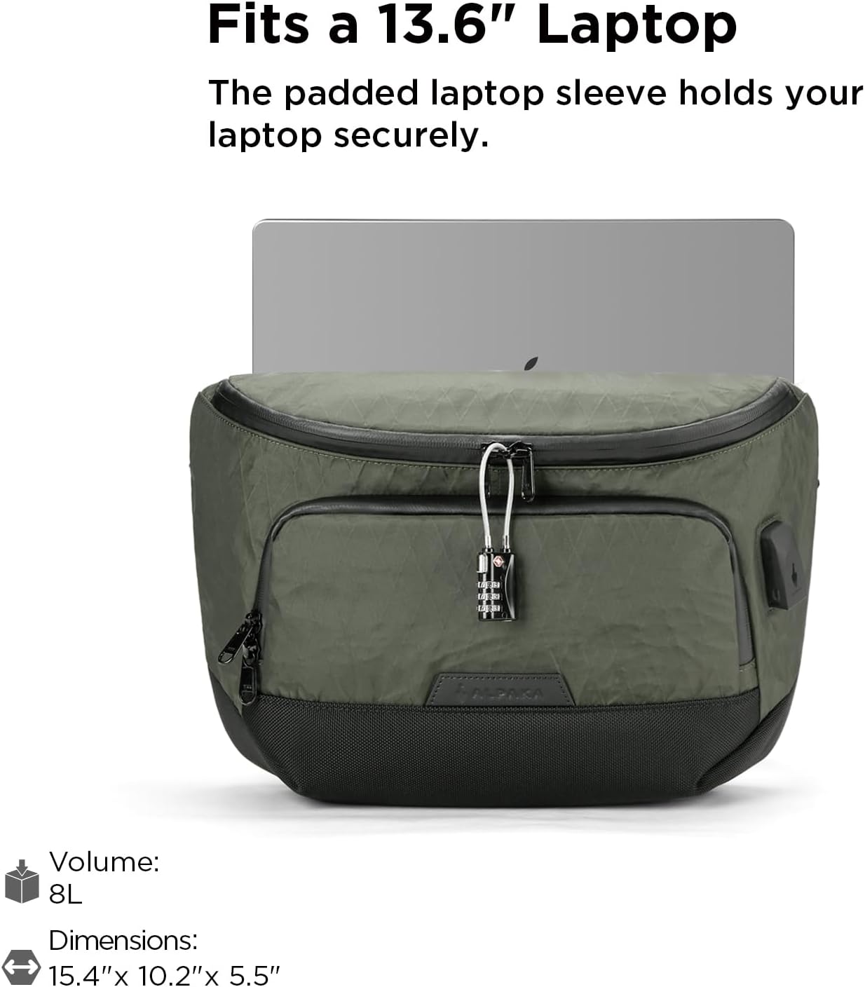 ALPAKA Bravo Sling Max, 8L RFID-Blocking Sling Laptop Bag for Men with Maglockz Buckle, Lockable