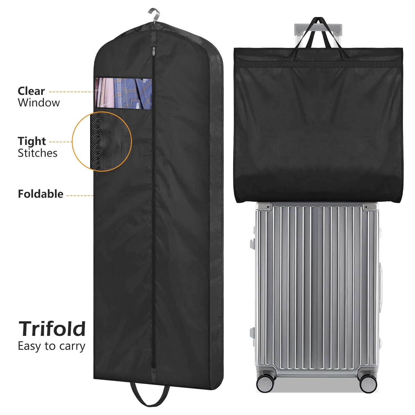 MISSLO 65" Long Garment Bags for Travel Dress Bags for Hanging Clothes 2 Packs Wedding Dress Cover