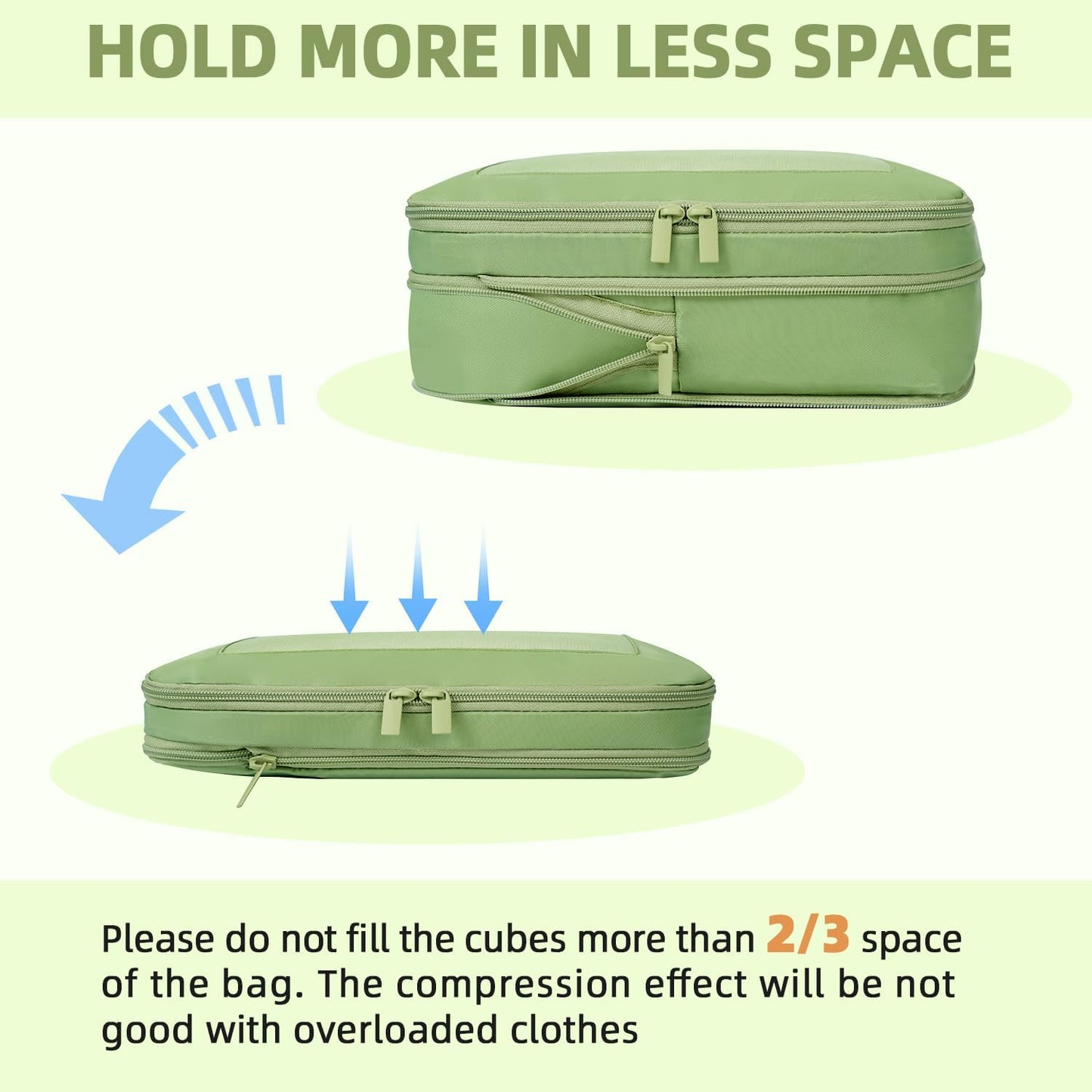 BAGAIL 4 Set/6 Set/8 Set Compression Packing Cubes Travel Accessories Expandable Packing Organizers (Square Mesh, 06-Matcha Green)