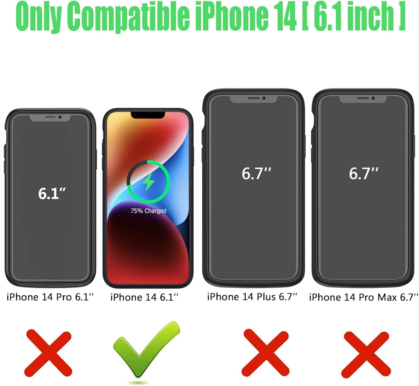 Wireless Charging Case for iPhone 14, 10000mAh High Capacity Portable Rechargeable Protective Battery Case Wireless Charging Compatible with iPhone 14 (6.1 inch) Extended Battery Charger Case (Black)