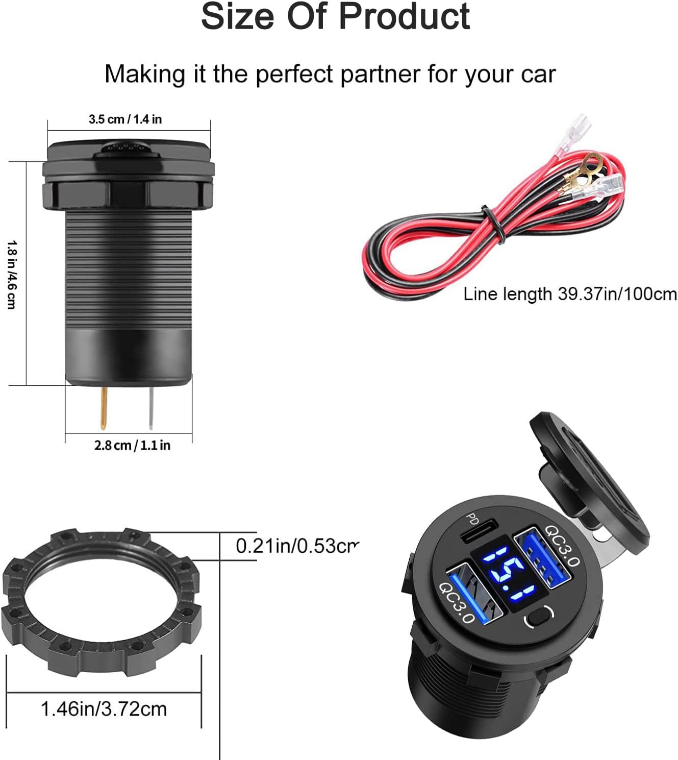 Zennova [5 Pack] 12v USB Outlet, Dual USB Quick Charge 3.0 Port and PD USB C Car Charger Socket Waterproof with Voltmeter and Power Switch for Car Golf Cart Boat Marine Bus Truck RV Marine Motorcycle