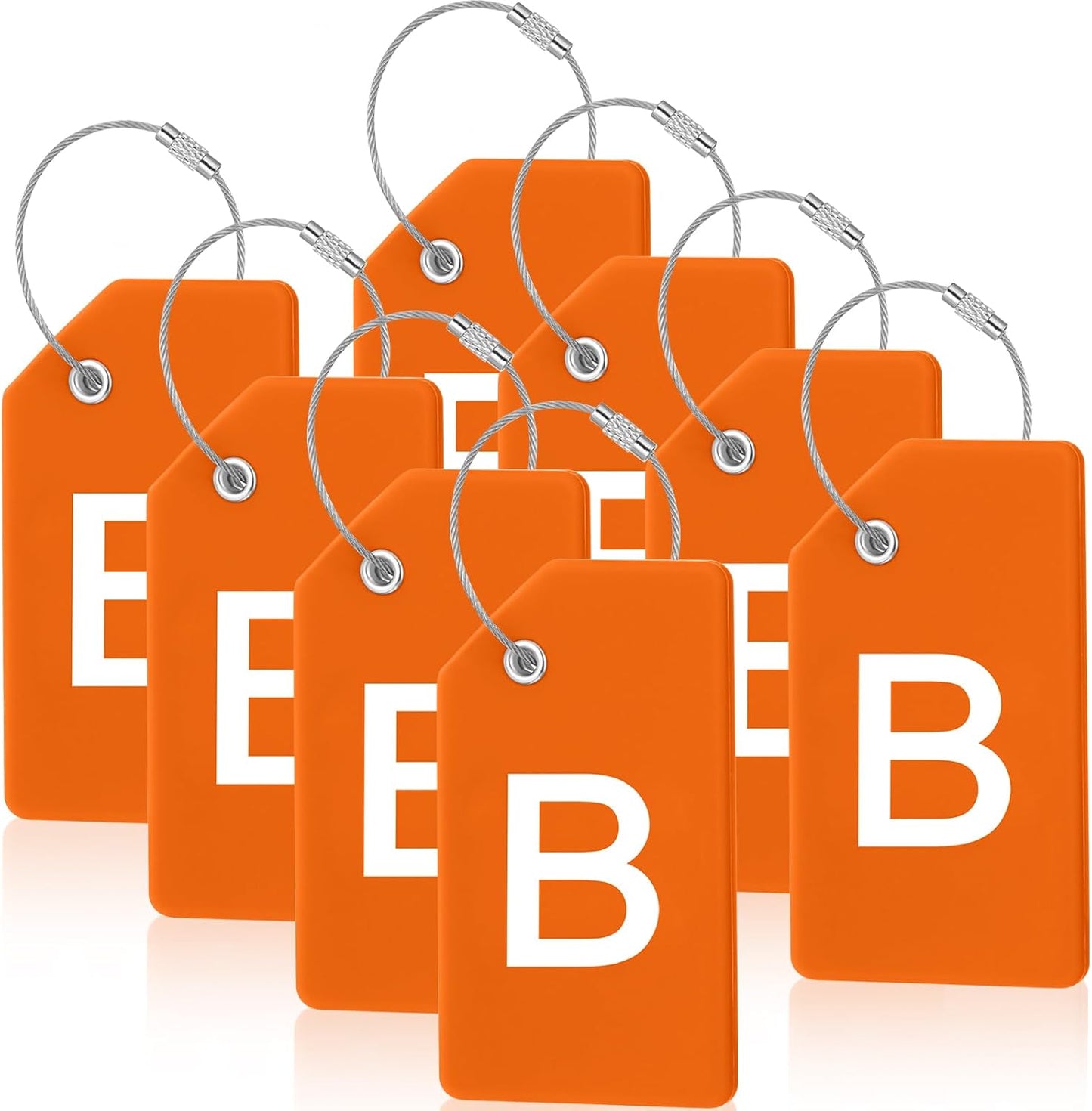 8 Pcs Initial Letter A-Z Luggage Tags Silicone Suitcase Instrument Tag with Name Card and Stainless Steel Loop(Letter B,Orange)