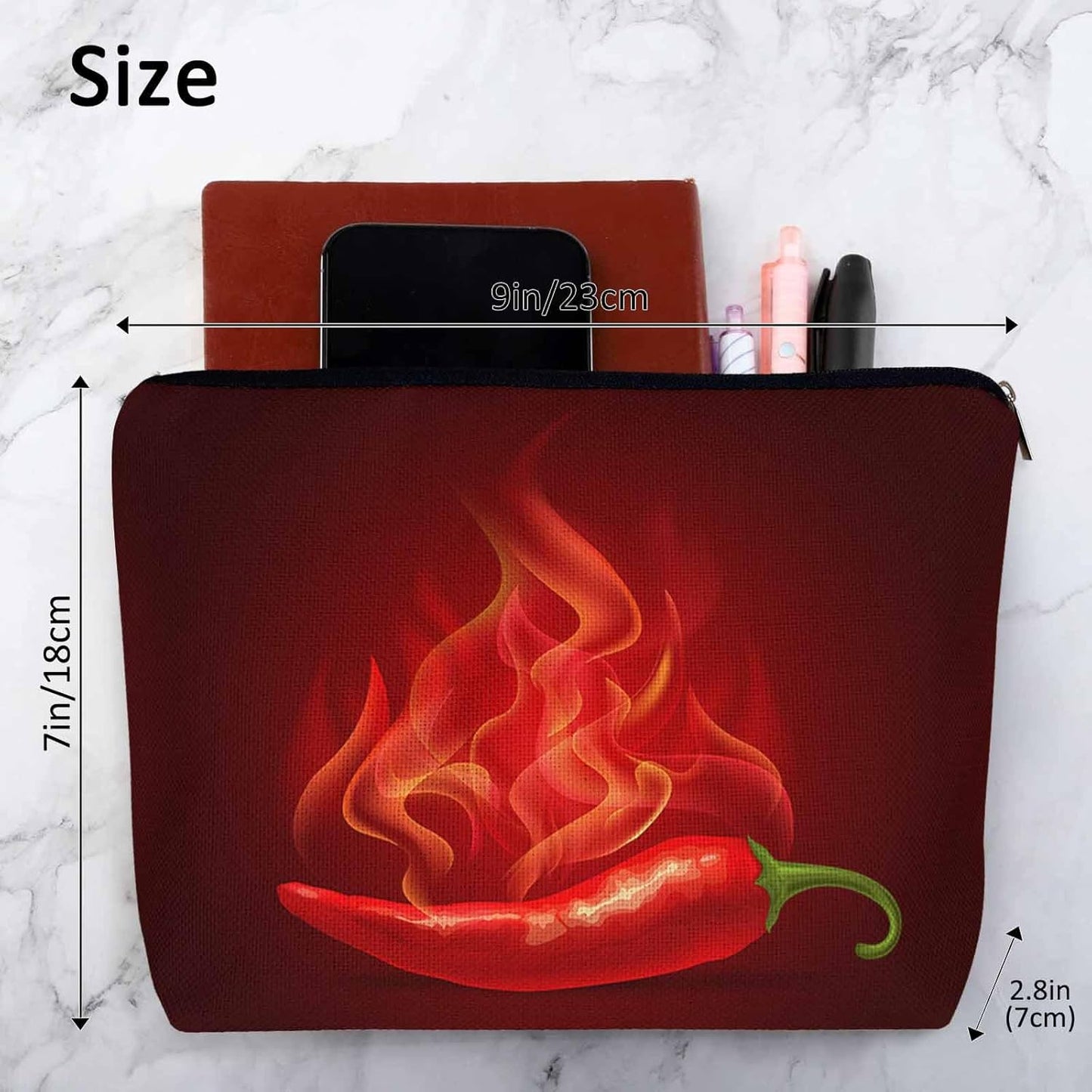 Chili Pepper Cosmetic Travel Bag For Toiletries, Fire Hot Spicy Red Chili Pepper Makeup Bag Toiletry Bags For Women, Flax Cosmetic Bags Make Up Bag Purse Toiletries Bag Birthday Gift