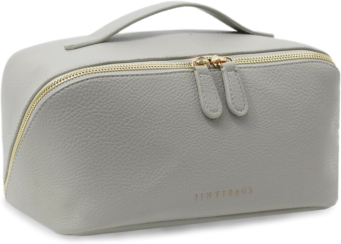 Travel Makeup Bag – Large Cosmetic Organizer with Waterproof PU Leather, Smooth Double Zipper & Tear-Resistant Lining, Toiletry Pouch for Women (Grey)