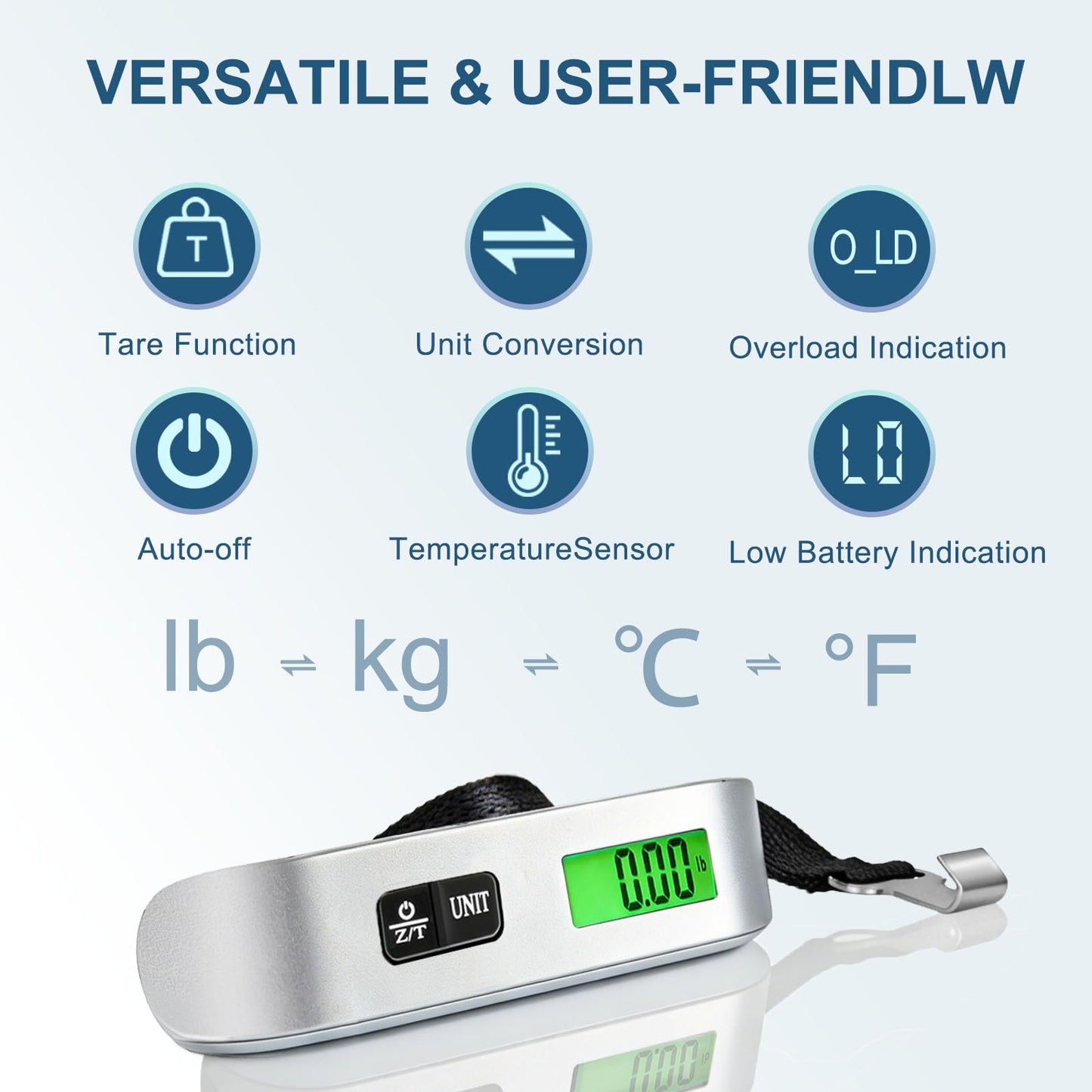 SkyStage Digital Luggage Scale, 110lb Suitcase Weight Scale for Travel with Backlit LCD Display