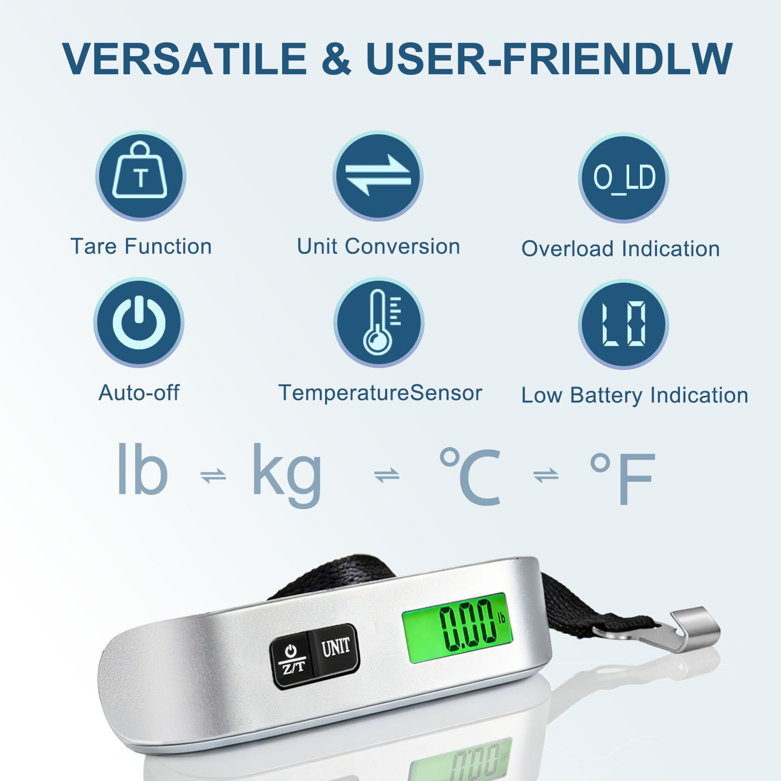 SkyStage Digital Luggage Scale, 110lb Suitcase Weight Scale for Travel with Backlit LCD Display