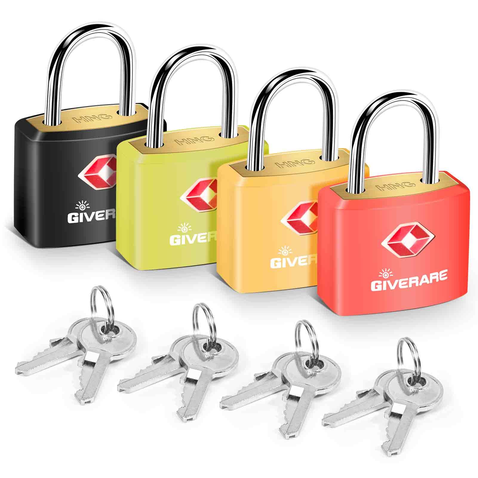 4 Pack TSA Approved Travel Luggage Locks with Keys, Solid Brass Copper Keyed Padlock, ABS Plastic