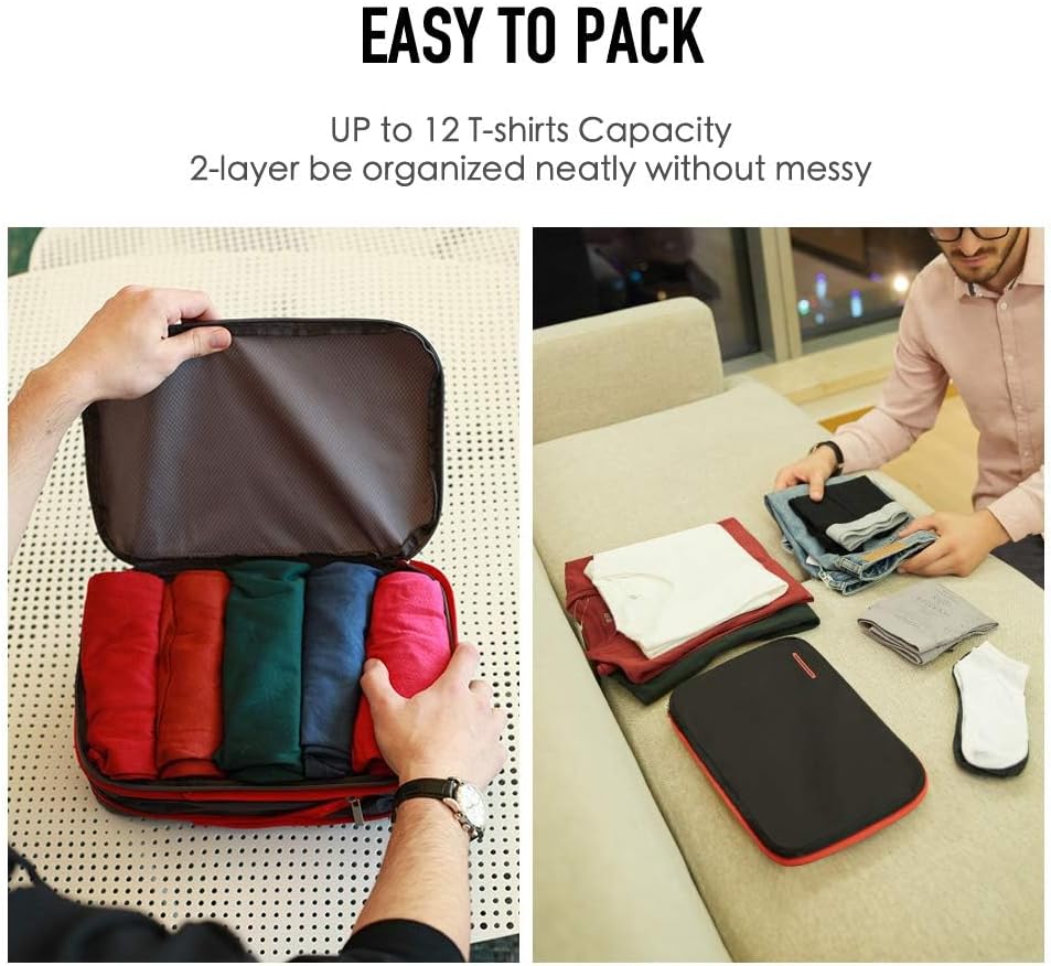 Bee Nesting BeeNesting Waterproof Compression Packing Cubes 5/6/8 sets, Large Travel Packing organizers for Carry on Luggage, 2 Sides Expandable Storage Bags (Grey Red, G5set)