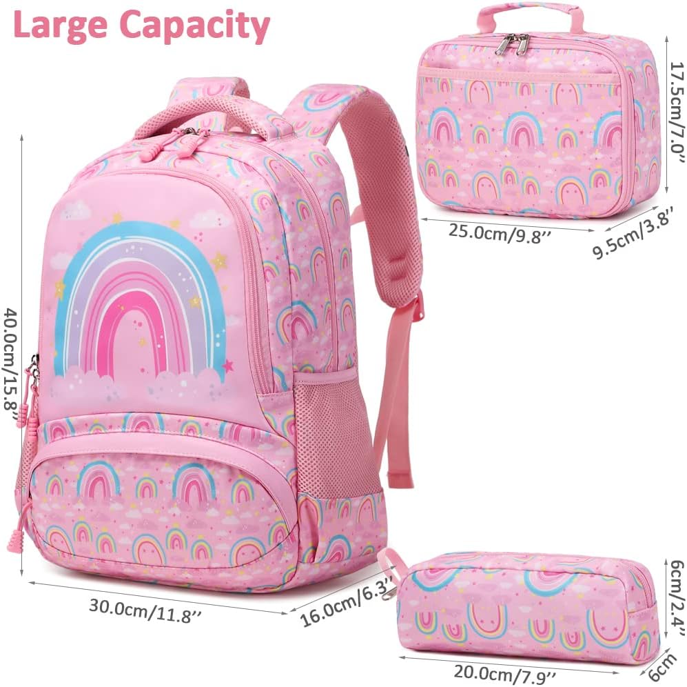 Meisohua Girls Backpack with Lunch Box 3 in 1 Set Kids Backpack for Girls Preschool Kindergarten Elementary School Backpack